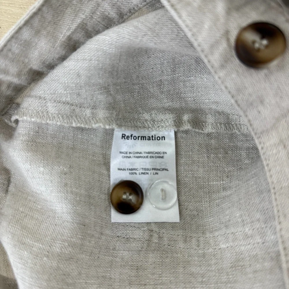 Reformation Tan Linen Straight Leg Pant